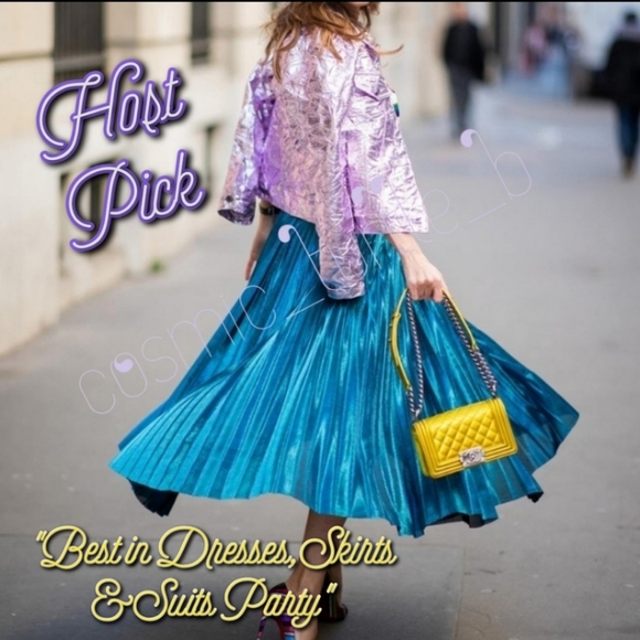 "Host Pick" Metallic Pleated Accordion Midi Skirt - Picture 6 of 11